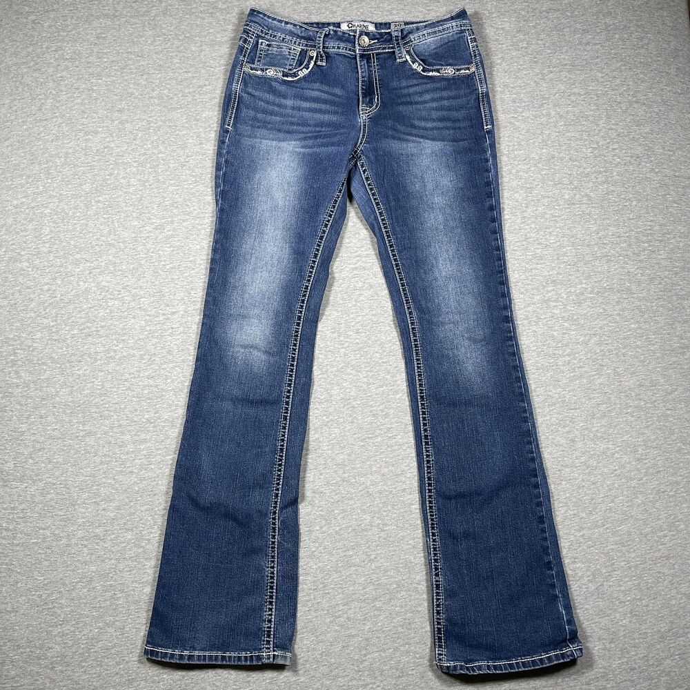 Charme By Grace Jeans Women 29 Blue Bootcut Embroidered Rhinestone Slim Mid Rise
